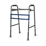 Medipedic Walker Plain (Double Bar) | Mild Steel | Height Adjustable | Light Weight | Premium Grade Rubber Shoes & PVC Grip (Grey)