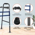 Medipedic Walker Plain (Double Bar) | Mild Steel | Height Adjustable | Light Weight | Premium Grade Rubber Shoes & PVC Grip (Grey) - Image 2